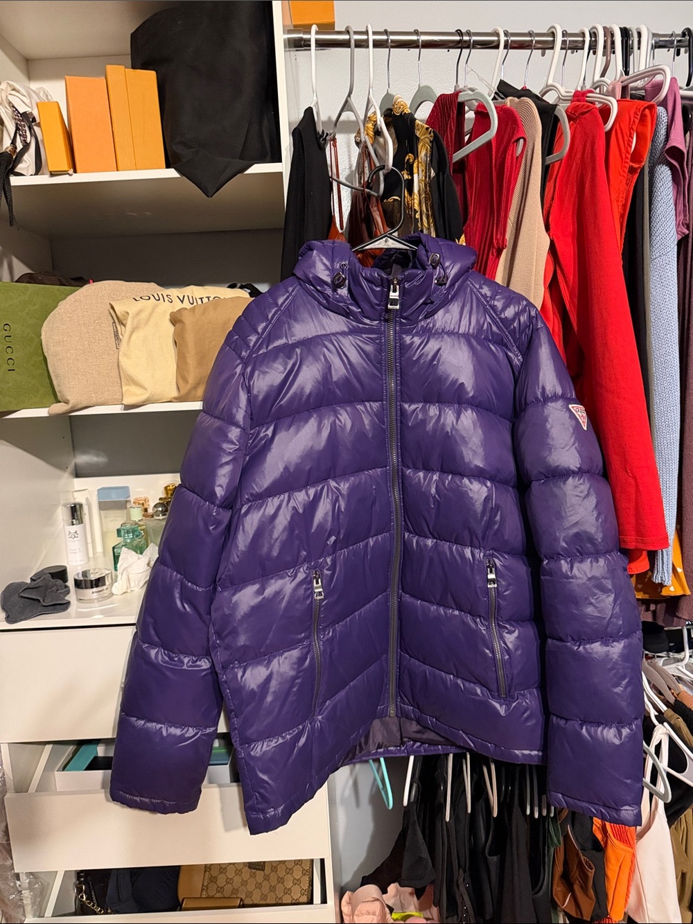 Guess Purple Quilted Puffer Jacket